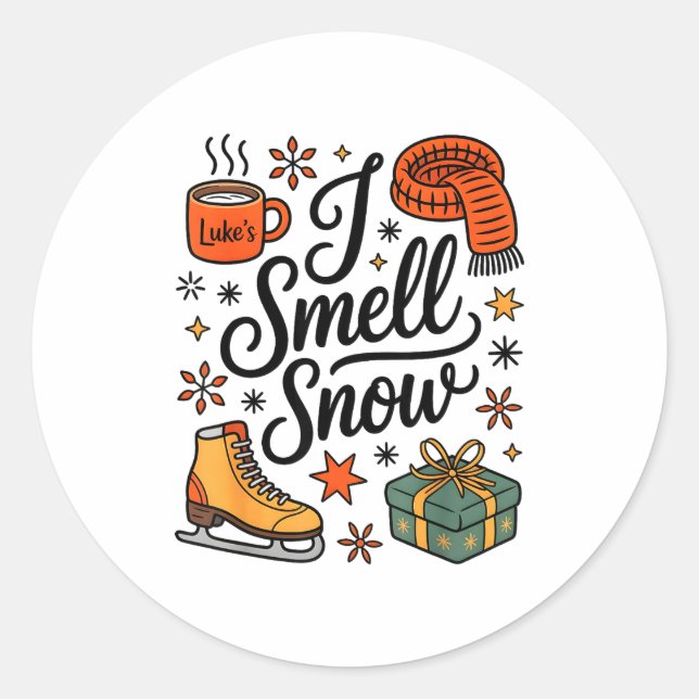 Adesivo Redondo I Smell Snow Cute Christmas &amp; Winter Vibes Lov (Frente)