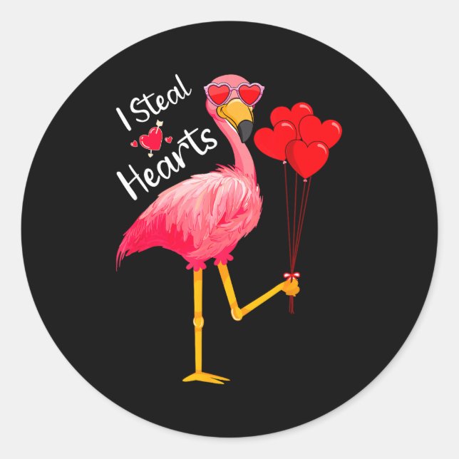 Adesivo Redondo I Steal Hearts Funny Flamingo Lover Valentine's Da (Frente)