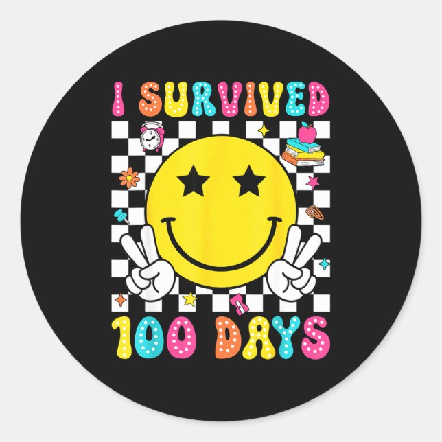 Adesivo Redondo I Survived 100 Days Of School Boys Kids 100th Day  (Frente)