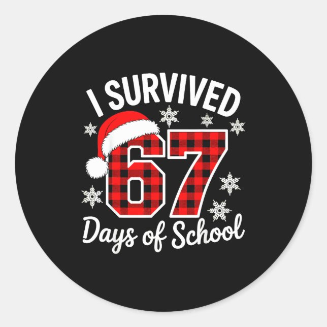 Adesivo Redondo I Survived 67 Days Of School Christmas  (Frente)