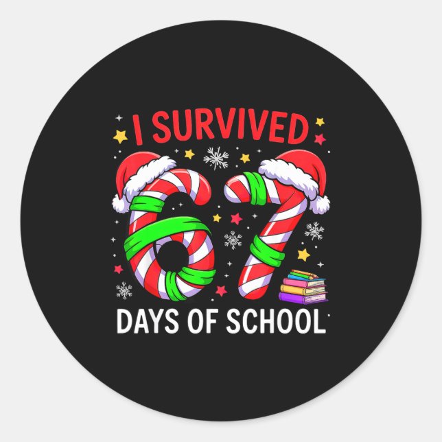 Adesivo Redondo I Survived 67 Days Of School Christmas  (Frente)
