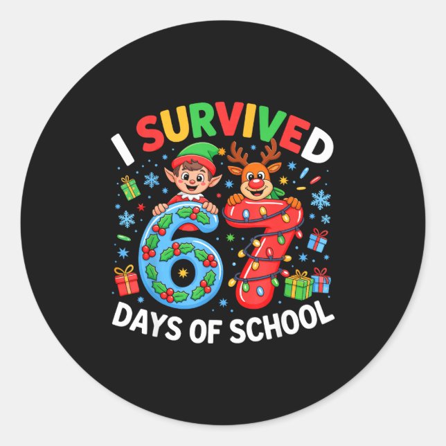 Adesivo Redondo I Survived 67 Days Of School Christmas Candy Cane  (Frente)
