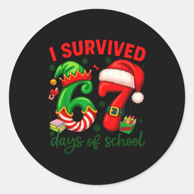 Adesivo Redondo I Survived 67 Days Of School Christmas Candy Cane  (Frente)