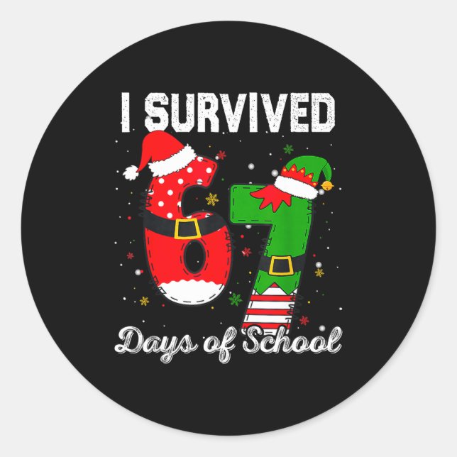 Adesivo Redondo I Survived 67 Days Of School Christmas Candy Cane  (Frente)