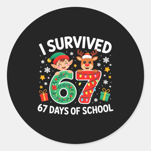 Adesivo Redondo I Survived 67 Days Of School Christmas Candy Cane  (Frente)