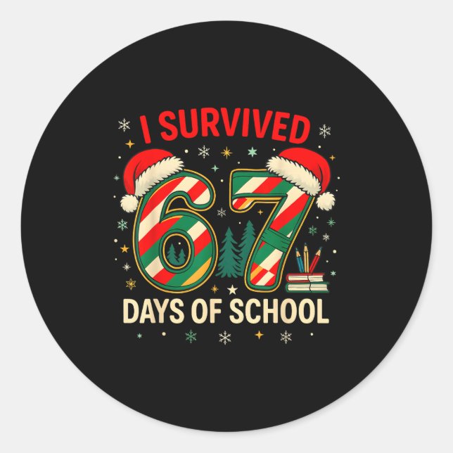 Adesivo Redondo I Survived 67 Days Of School Christmas Teacher  (Frente)
