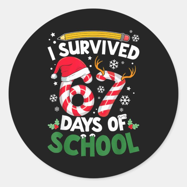 Adesivo Redondo I Survived 67 Days Of School Christmas Teachers St (Frente)