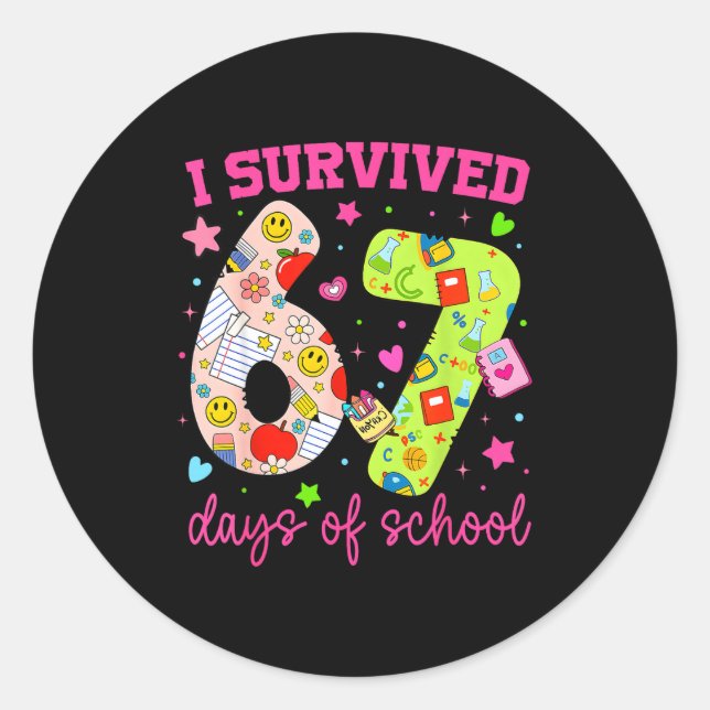 Adesivo Redondo I Survived 67 Days Of School Funny Camouflage Boy  (Frente)