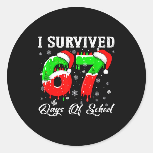 Adesivo Redondo I Survived 67 Days Of School Funny Christmas  (Frente)