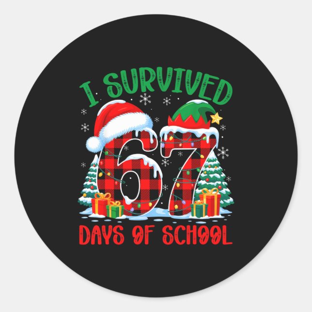 Adesivo Redondo I Survived 67 Days Of School Funny Christmas Six S (Frente)