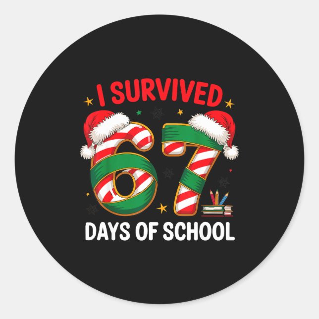 Adesivo Redondo I Survived 67 Days Of School Funny Gen Christmas  (Frente)