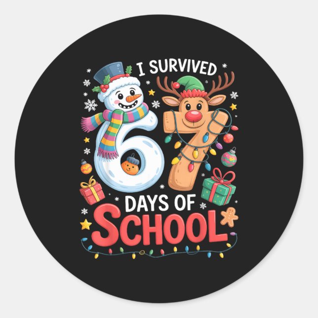 Adesivo Redondo I Survived 67 Days Of School Funny Meme Six Seven  (Frente)