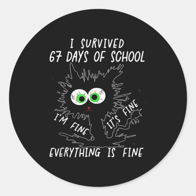 Adesivo Redondo I Survived 67 Days Of School Funny Six Seven  (Frente)