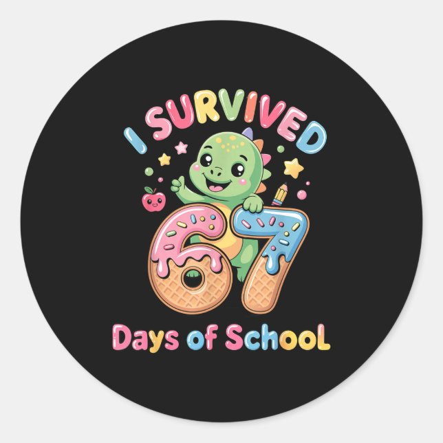 Adesivo Redondo I Survived 67 Days Of School Ice Cream Drip Dino R (Frente)