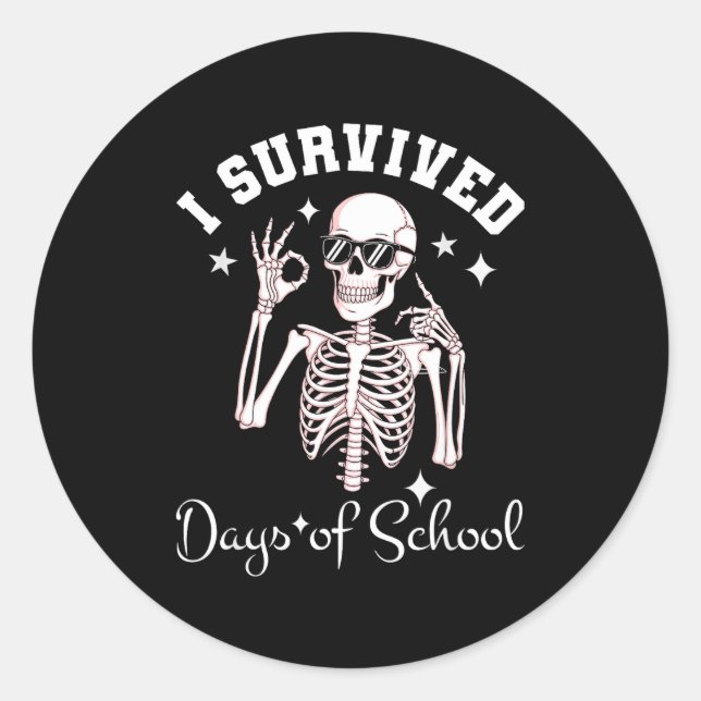 Adesivo Redondo I Survived 67 Days Of School Skeleton Student Teac (Frente)