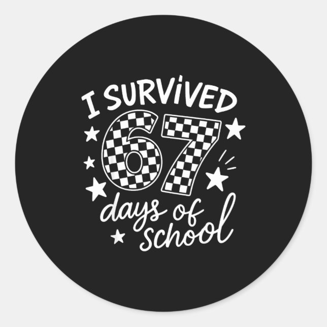 Adesivo Redondo I Survived 67 Six Seven Days Of School Checkered B (Frente)