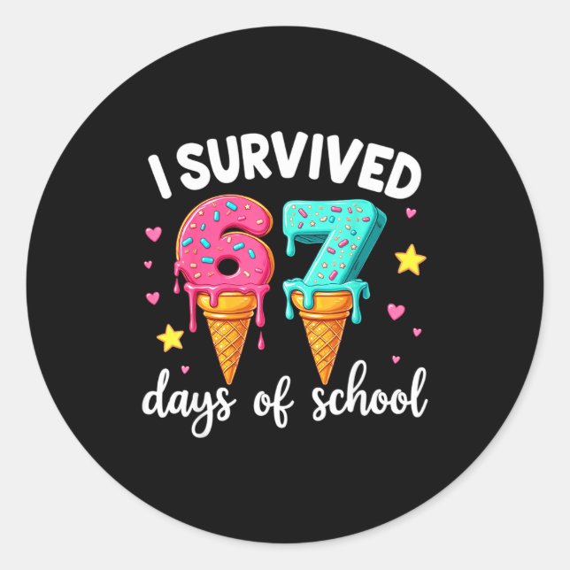 Adesivo Redondo I Survived 67th Days School Drip Ice Cream Funny 6 (Frente)