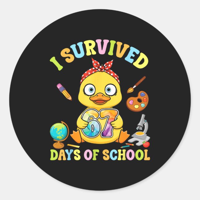Adesivo Redondo I Survived Six Seven Days Of School Cute Duck Stud (Frente)