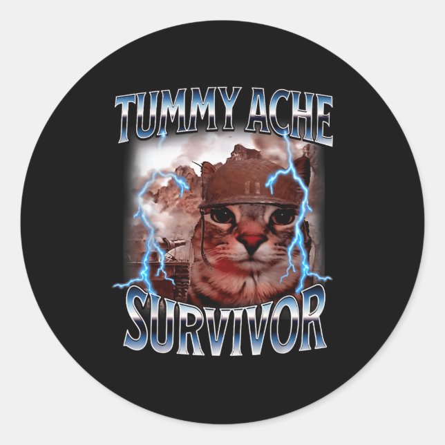 Adesivo Redondo I Survived Today's Tummy Ache Survivor Funny Cat M (Frente)