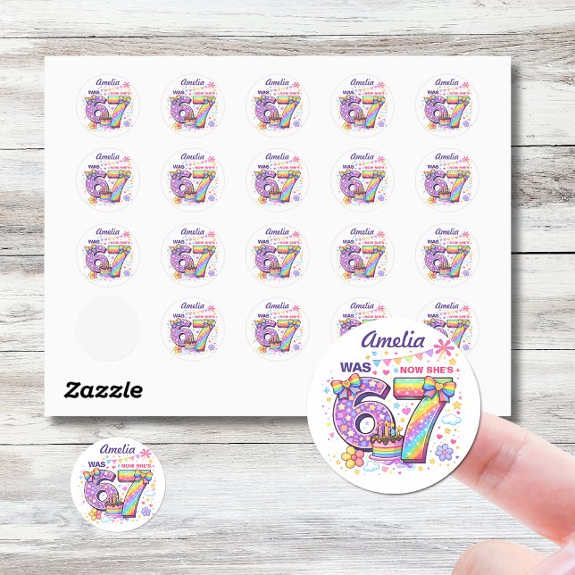 Adesivo Redondo I Was 6 Now I'm 7 Girls 7th Birthday  (Girls 7th birthday 6 7 stickers)