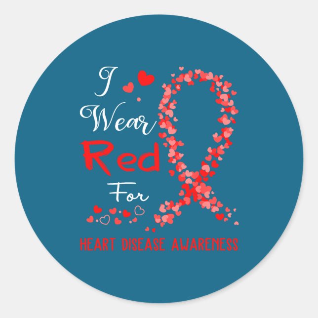 Adesivo Redondo I Wear Red For Heart Disease Awareness  (Frente)