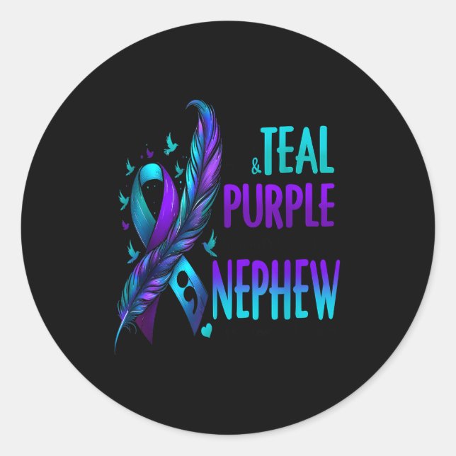 Adesivo Redondo I Wear Teal Purple In Memory Of My Nephew Suicide  (Frente)