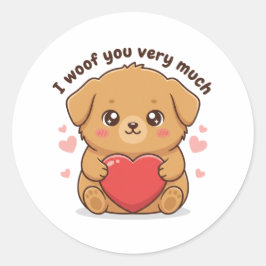 Adesivo Redondo I Woof You Very Much Cute Dog Puppy Valentine 