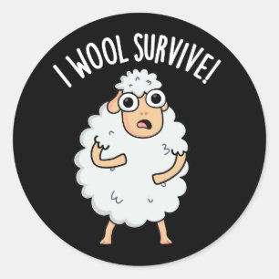 Adesivo Redondo I Wool Sobrevive a Ovelhas Engraçadas Escuras BG
