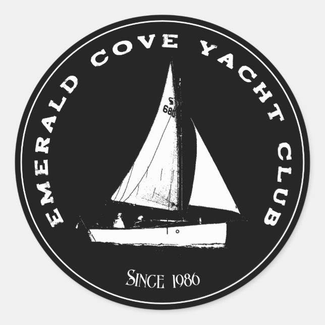 Adesivo Redondo Iate clube personalizado. Navio à vela personaliza (Frente)