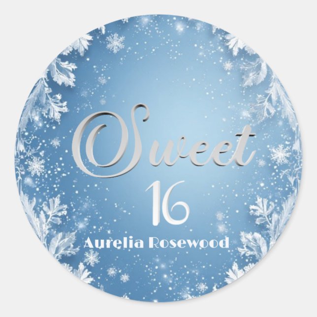 Adesivo Redondo Ice Blue Frost Fairytale Winter Snow Sweet 16 Chic (Frente)