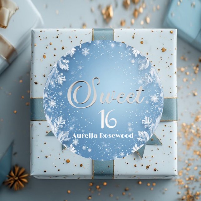 Adesivo Redondo Ice Blue Frost Fairytale Winter Snow Sweet 16 Chic (Ice Blue Frost Fairytale Winter Snow Sweet 16 Chic Classic Round Sticker)