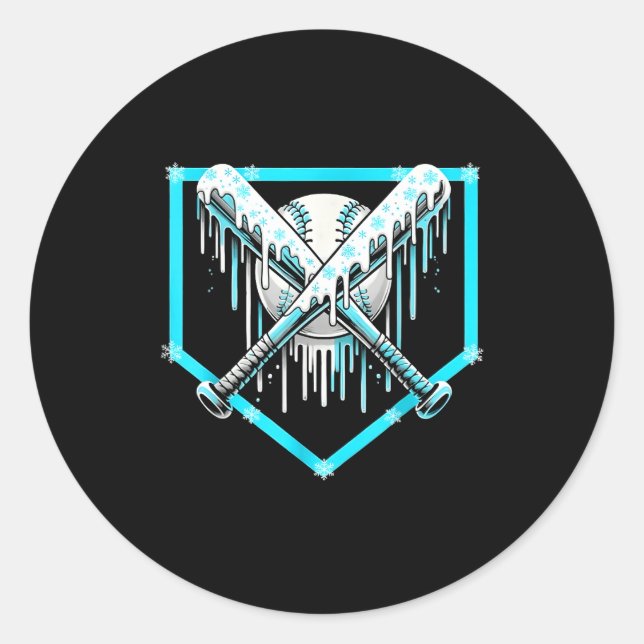 Adesivo Redondo Ice Cream Baseball Drip Home Plate Bats Cool For B (Frente)