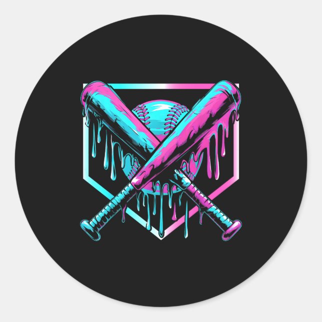 Adesivo Redondo Ice Cream Baseball Drip Home Plate Bats Cool For B (Frente)