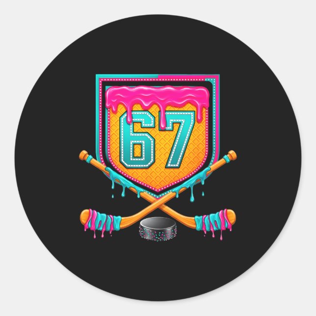 Adesivo Redondo Ice Hockey Drip Number 67 Ice Hockey Player  (Frente)