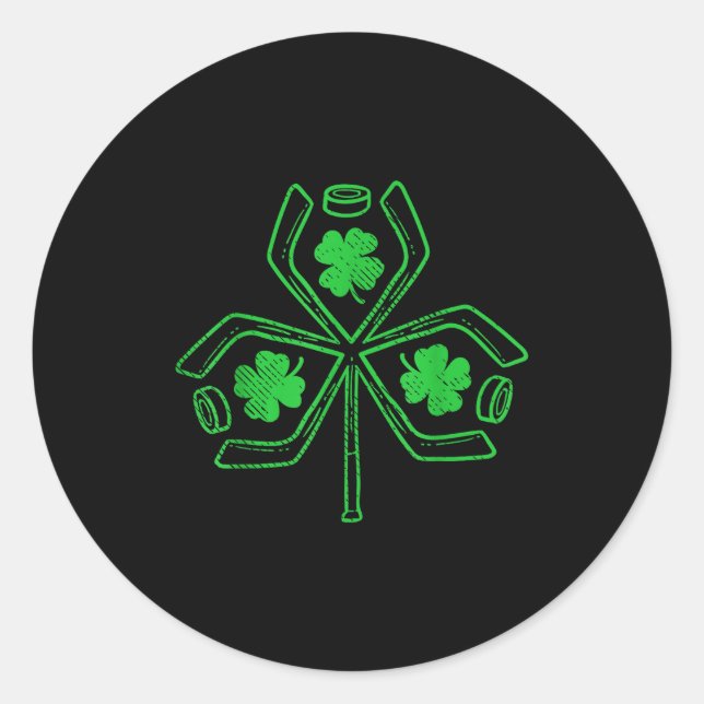 Adesivo Redondo Ice Hockey Shamrock Clover St Patricks Day Player  (Frente)