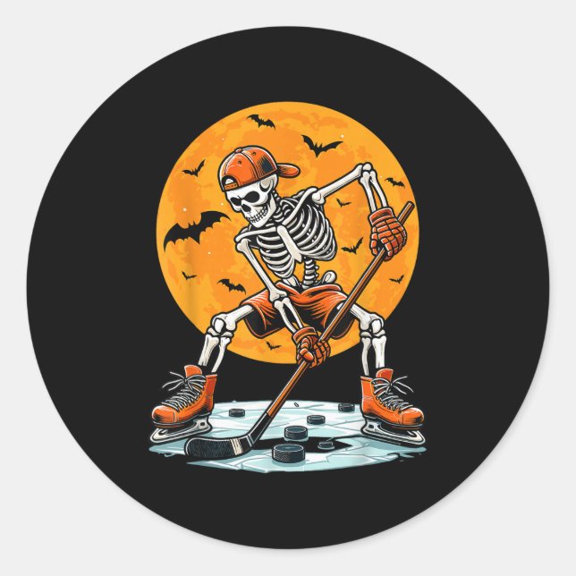 Adesivo Redondo Ice Hockey Skeleton Soky Boys Halloween Hockey Pla (Frente)