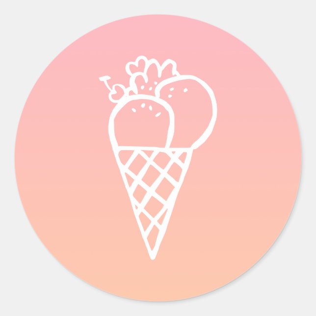 Adesivo Redondo Icecream Kawaii Doodle Pastel Pink Party Favor (Frente)