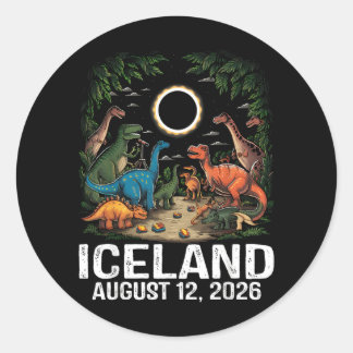 Adesivo Redondo Iceland Total Solar Eclipse 2026 Dinosaur T-Rex