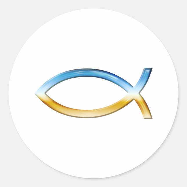 Adesivo Redondo Ichthus - Christian Fish Symbol Sky & Ground (Frente)