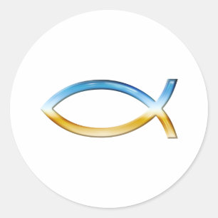 Adesivo Redondo Ichthus - Christian Fish Symbol Sky & Ground