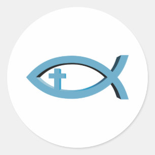 Adesivo Redondo Ichthus   Símbolo de peixe cristão com crucifixo