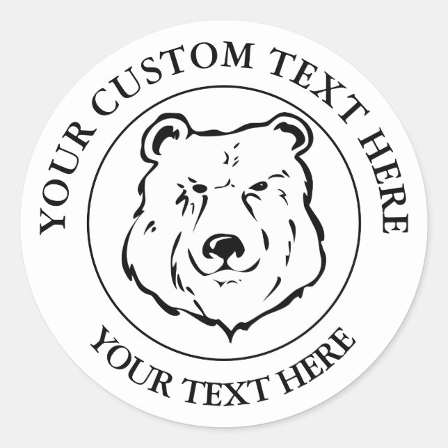 Adesivo Redondo Ícone Clássico de Texto Personalizado do Urso Logo (Frente)