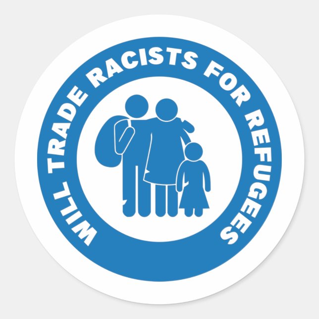 Adesivo Redondo Ícone Comercializar Racistas Para Refugiados (Frente)
