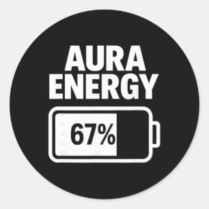 Adesivo Redondo Ícone de Bateria de Energia Aura 67 Por Cento Humo