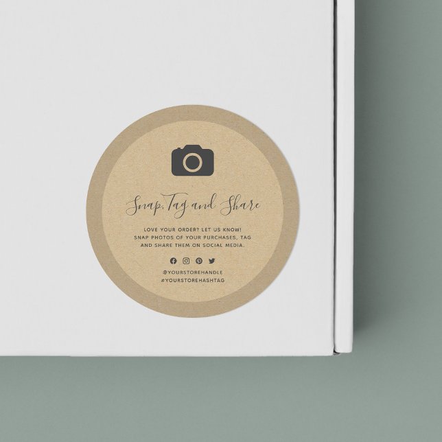 Adesivo Redondo Ícone de Câmera Encaixe e Compartilhe o Kraft nas  (Criador carregado)