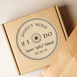 Adesivo Redondo Ícone de Donut Favor de Casamento Donut Mind If I 