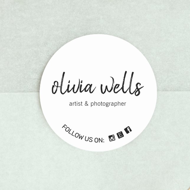 Adesivo Redondo Ícone de Fonte Social de Script Manuscrito Simples (Criador carregado)