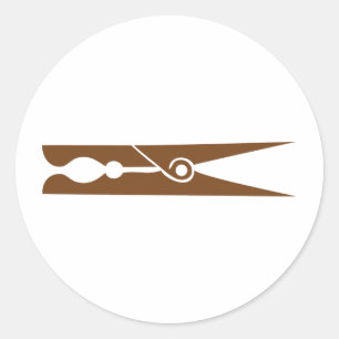 Adesivo Redondo ícone 	de madeira do clothespin