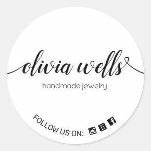 Adesivo Redondo Ícone de Mídia Social de Tipografia de Script Manu