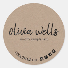Adesivo Redondo Ícone de Mídia Social do Kraft Script Font
